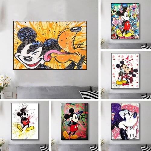 Canvas Paintings Mickey Minnie Poster and Print Disney Cartoon Donald Duck Bruce Modern Graffiti Art Wall Picture for Home Decor