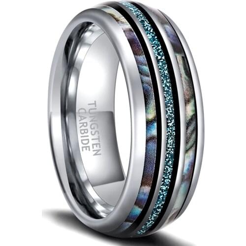 TIGRADE 8mm Luxury Tungsten Carbide Ring Man Blue Opal Inlay Men Women Wedding Engagement Ring Bague Homme anillo hombre Size15