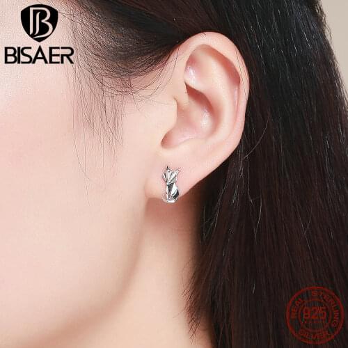 BISAER Hot Sale 925 Sterling Silver Folding Fox Stud Earrings for Women Fashion Animal Fox Earrings Silver Jewelry ECE526