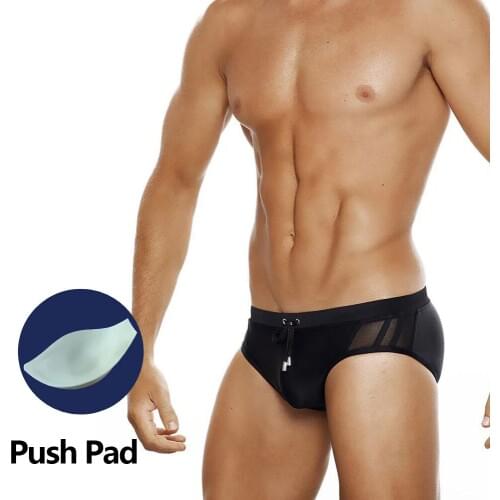 2021 Spring New Men Swimming Trunks Net Yarn Stitching Solid Color Swimsuit Occident Fashion Push Pad Bikini Beach Surf Sport