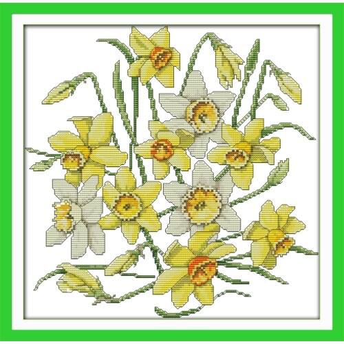 Daffodils cross stitch kit flower 14ct printed fabric canvas stitching embroidery DIY handmade needlework