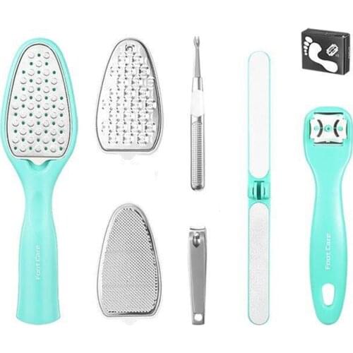 8-Piece Set Foot care foot planer foot rub tool nail clippers peeling pedicure knife foot board file set green Foot shaver