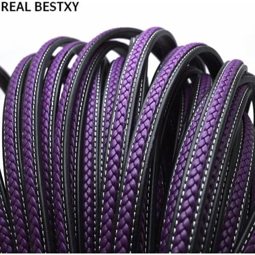 REAL BESTXY 1m/lot 12*6mm Braided Leather Cord Rope Flat Fit Necklaces Bracelets Findings Leather Thread DIY Jewelry Making