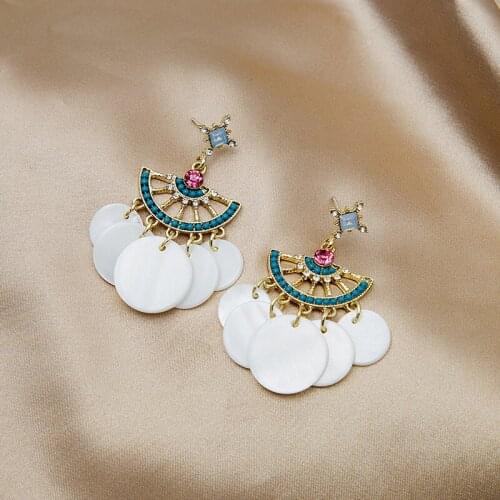 New Korean Fan Link Chain Tassel Drop Earrings Lady Temperament Accessories Womens Jewelry Luxury Cartilage Brincos for Girls