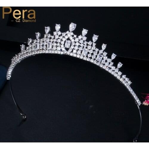 Pera Noble Bridal CZ Crystal Paved Luxury Women Large Crowns and Tiaras for Wedding Pageant Party Prom Headband Jewelry H014