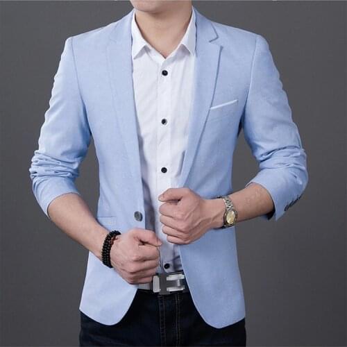 2021 Fashion Men Casual 1 Cotton Jackets Male Slim Fit formal Sky Blue Black Blazer Suit Plus Size 5XL Fashion Men Blazer Sping