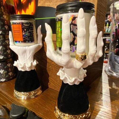 Witch Hands Candlestick Halloween Decor Snack Bowl Stand Resin Desktop Ornament Halloween Home Party Holiday Decoration