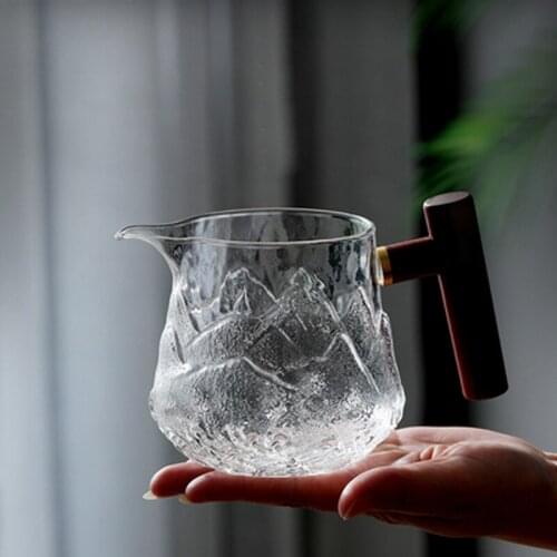 Glass fair cup high grade long mouth thickened high temperature resistant male cup single wooden handle tea set