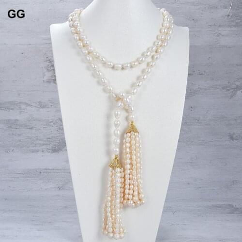 GuaiGuai Jewelry Long Fringle 45'' 13mm White Freshwater Rice Pearl Long Necklace Pendant