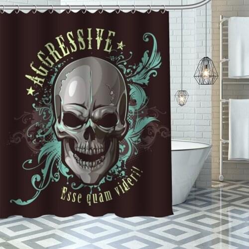 Custom High Quality Skull Shower Curtain Waterproof Bathroom Polyester Fabric Bathroom Curtain With Hooks