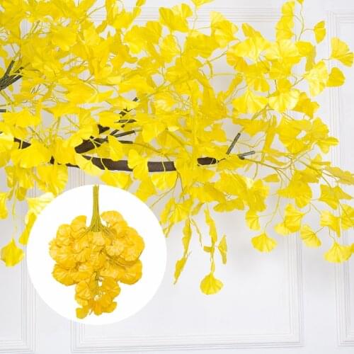 12pc/Lot Artificial Yellow Leaves Fake Tree Branch Golden Ginkgo Silk Leaf Bouquet Wall Hanging Plants Wedding Home Garden Decor