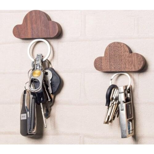 2PC Wooden Cloud Magnetism Hanger For Keys Multifunctional Magnetic Feed Vintage Home Decor Coat Hooks RacksDecor Accessories