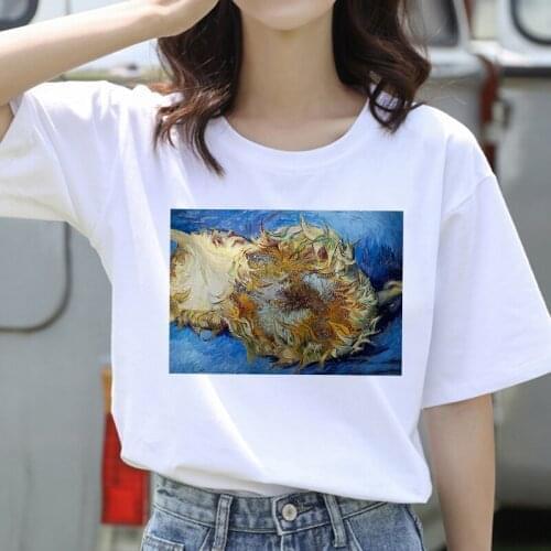 2020 NEW Women Van Gogh Painting Vintage Fashion Aesthetic White T-Shirt 90s Cute Art Tee Hipster Grunge Top streetclothing