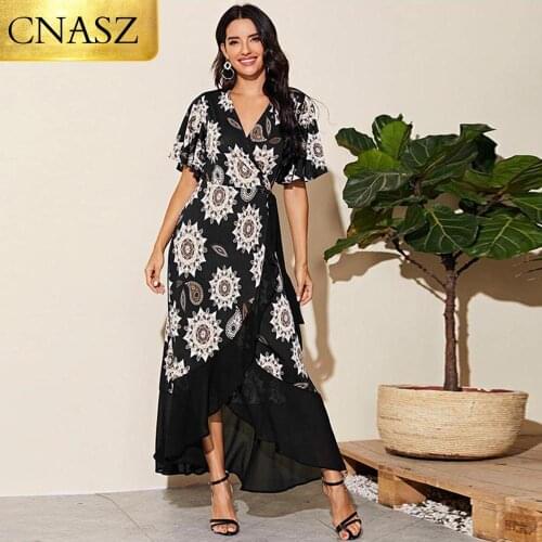 2020 New Fashion Womens Printed Chiffon Stitching Fashion Slit Irregular Bohemian Dress Islamic Turkey Long Skirt Dubai
