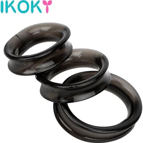 IKOKY 3pcs/Sets Penis Ring Dildo Extender Elastic Cock Ring Male Masturbator Adult Products Delay Ejaculation Sex Toys for Men
