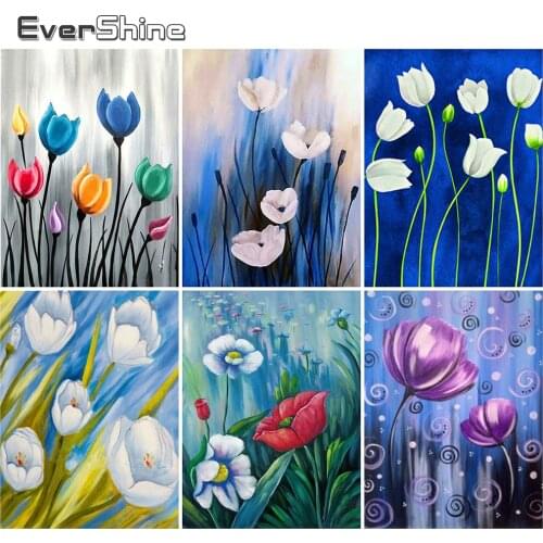 EverShine DIY Diamond Embroidery Flower Full Drill Square Diamond Painting Tulip Rhinestones Mosaic Cross Stitch Handmade Gift