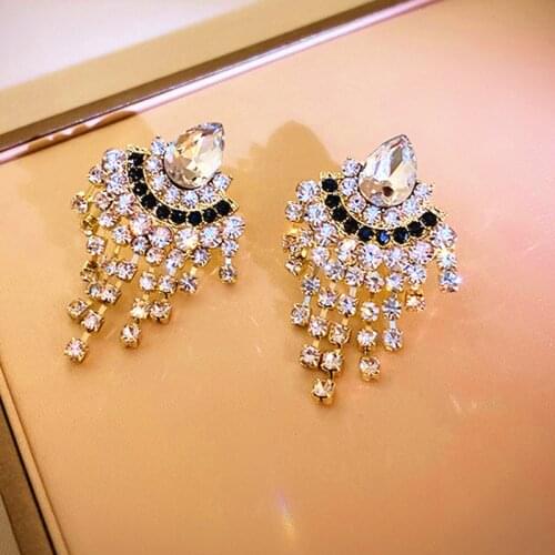 Shiny Crystal Long Tassel Earrings for Girls Wedding Birthday Party Fashion Statement Women Dangle Korean Piercing Jewelry