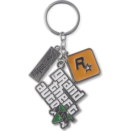 GTA 5 Grand Theft Auto 5 Keychain Game PS4 Key Chain for Men Fans Letter Grand Theft Auto Rock Star Keychain Key Buckles Gift