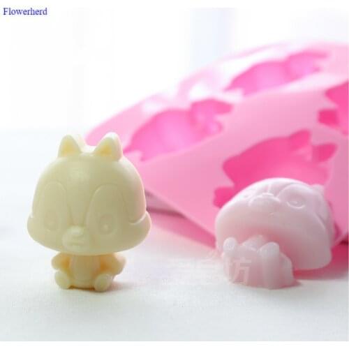 Four Cavities Squirrel Cartoon DIY Handmade Soap Silicone Mold Food Grade Silicone Fondant Cake Chocolate Mold Cake Decors