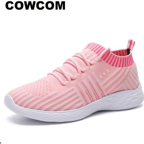 COWCOM Spring New Color Matching Round Head Shallow Mouth Womens Student Breathable Sneakers Breathable Socks Shoes LCH