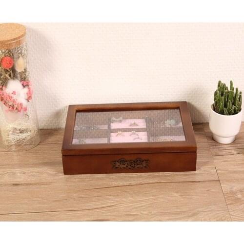 Wooden Jewelry Display Box Watch Earring Organizer Case with Clear Top