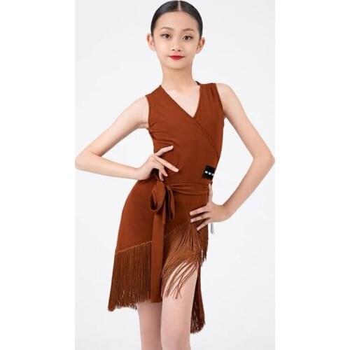 2021 Summer New Girls Tassel Latin Dance Costume Children Sleeveless Dress Practice Clothes Professional Performance Clothes