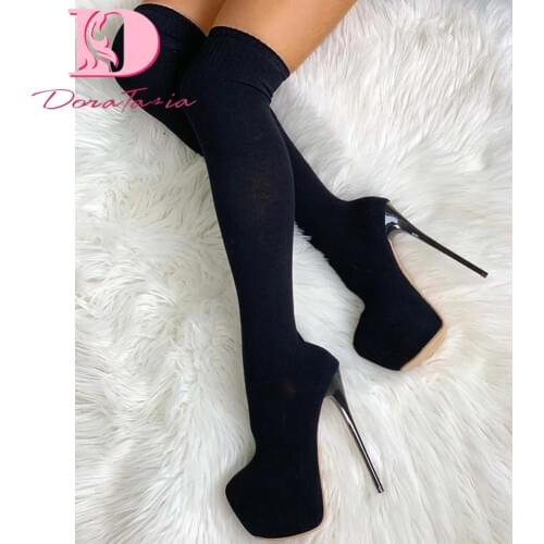 DoraTasia Brand New Ladies High Platform Boots Fashion Thin High Heels Thigh High Boots Women Slim Sexy Party Shoes Woman