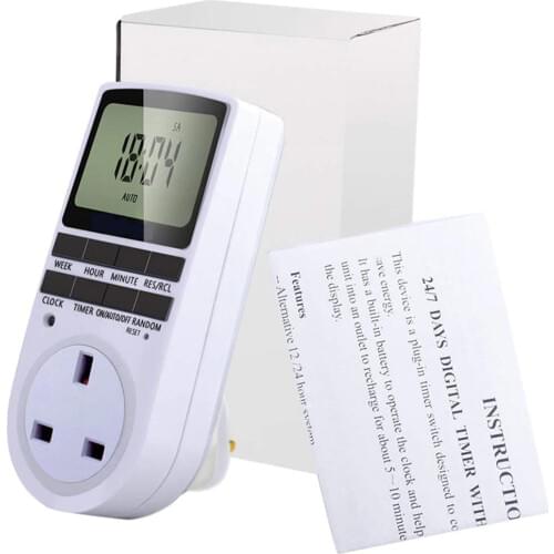 12/24 Hours/7 Days Electronic Digital Timer Switch Home Kitchen Timer Outlet Programmable Timing Socket UK Plug