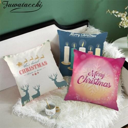 Fuwatacchi Winter Snowman Photo Cushion Covers Christmas Candle Pillow Covers for Home Chair Sofa Decorative Pillowcases 45X45cm