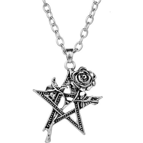 Gothic Vampire Star Rose Metal Necklace For Women Punk Rock Hip Hop Cool Fashion Trendy Chain Necklace Statement Jewelry Gifts