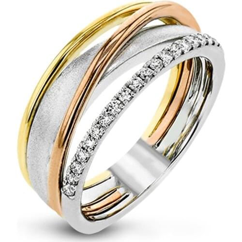 Huitan Personality Cross Female Ring Office Lady Three Three Metallic Colors Versatile Style Women Accessories Anniversary Gift