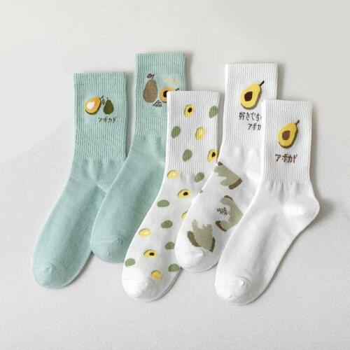 Avocado Fruit Series Cartoon Skateboard White Green Warm Funny Streetwear Socks Short Cotton Happy Street Pattern Women Socks
