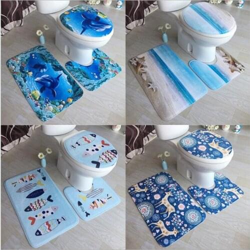 Large size Bath Mat 3 Piece Set Classical Pattern Toilet Cover Foot Pad Non-slip Absorbent Bathroom Door Mat Flannel Soft Carpet