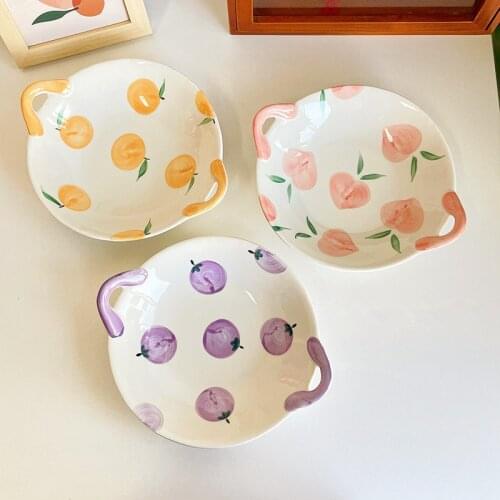 Cutelife Ins Cute Fruit Pink Round Ceramic Plate Kitchen Decor Wedding Candy Dish Plate Bread Breakfast Dessert Sushi Cake Plate