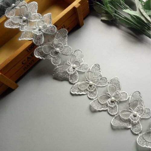 10x Gray 7cm Butterfly Pearl Embroidered Lace Trim Ribbon Fabric Handmade DIY Sewing Craft For Costume Shoes Decoration New