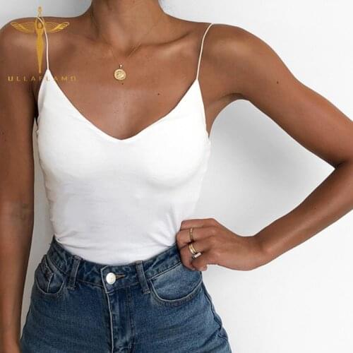 Sexy V-Neck Camis Womens Clothes Spaghetti Strap White Tank Vest Streetwear Sleeveless Vest Tops Femme Solid Color Tank Camis
