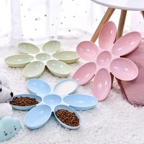 Cute Cat Bowl Round Pet Bowl Ceramic Feeding And Drinking Bowls For Dogs And Cats Pet Feeder Petal Shape Five Combinations