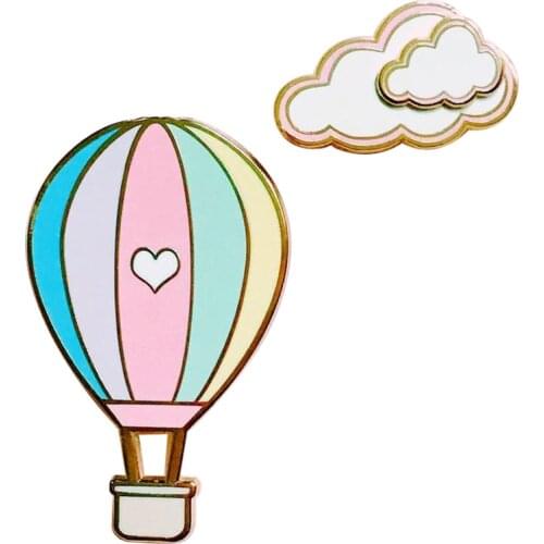 Hot Air Balloon and Cloud Hard Enamel Pin Set