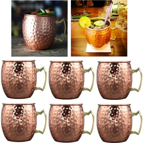 Moscow Mule Copper Mugs Set of 6 Solid Stainless Steel Handcrafted Copper Finish Mug for Cocktail 530ML