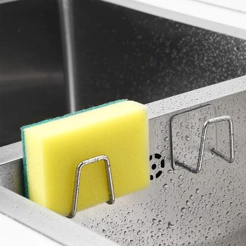 Kitchen Sponge Holder Sink Stainless Steel Self Adhesive Sponges Stand For Kitchen Drain Drying Rack Kitchen Storage Organizer