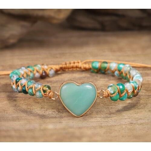 Natural Stone Heart Shape Charm Bracelets For Women Handamde String Braided Bracelets Lover Wrap YOGA Bracelet