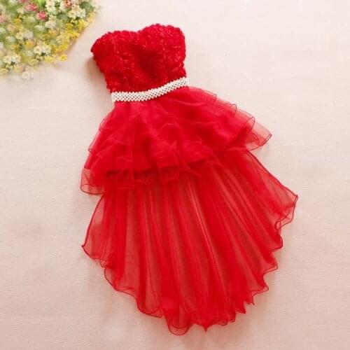 New Arrival 2016 young lady Summer Wrapped Chest pearls Dress youth girls sweet lace dresses girls irregular dress