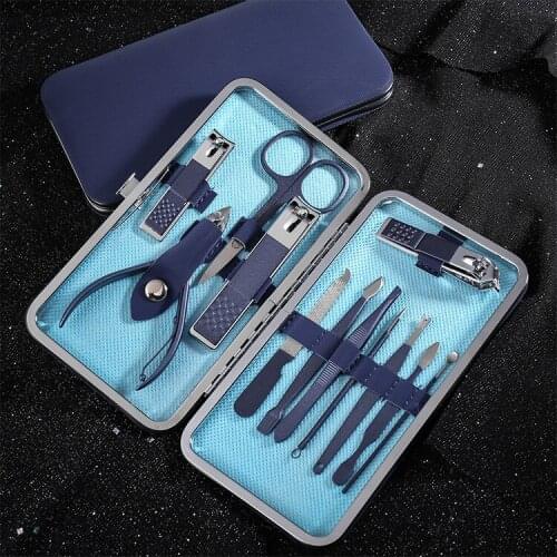 New Nail Sets Blue Stainless Steel Beauty Nail Pedicure Knife Manicure Eyebrow Scissors Personal Cleaning Care Tools Portable