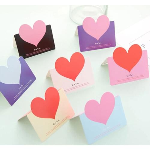 10pcs/bag Mixed Color LOVE Heart Shape Greeting Card Birthday Gift Card Wedding Invitations Card Romantic Thank You Cards