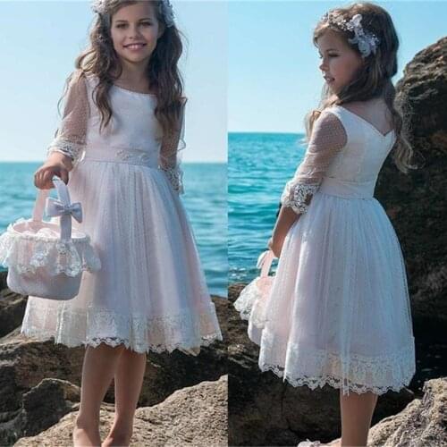 Beads Flower Girl Dress For Wedding Lace Holy First Girl Communion Dresses Sash Ribbon Formal Wear Prom Birthday Party Gown