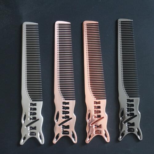 Hair Stylist Space Aluminum Anti-Static Flat Comb For Mens Thin Apple Comb