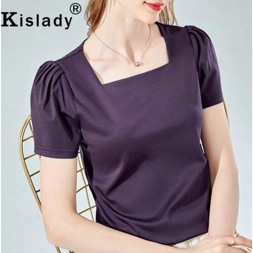 2021 Summer Fashion Square Collar Gothic Shirts Sexy OL Tops Harajuku Puff Sleeve Shirring T-Shirts Korean Simple Solid Clothes