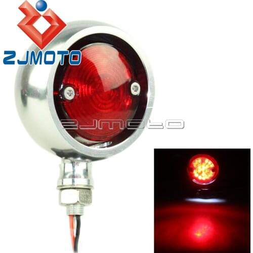 Silver Motorcycle Retro LED Tail Light For Harley Honda Yamaha Suzuki Cafe Racer Chopper Red Stop Rear Light Taillight