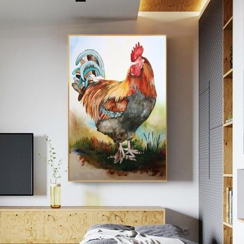 Modern Abstract Animal Posters and Prints Wall Art Canvas Painting Colorful Cock Decorative Painting for Living Room Home Decor