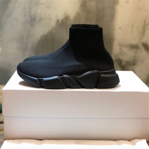 Top material elasticity socks shoes Air cushion genuine leather men women slip up sole sport casual running shoes famous brand